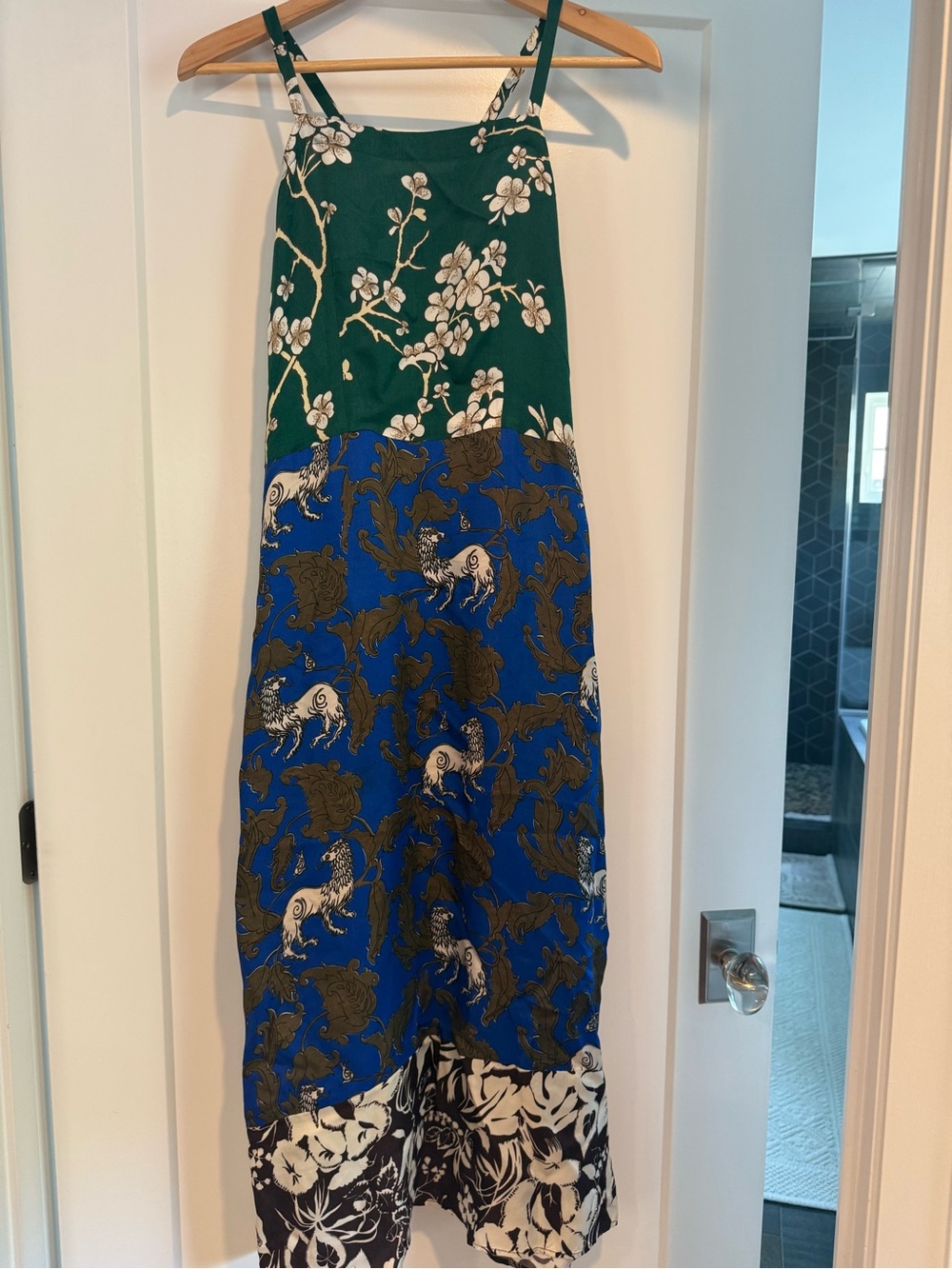 Warm Dress, XS, Anthropologie, Green and Blue Floral-Print Maxi Skirt - Women